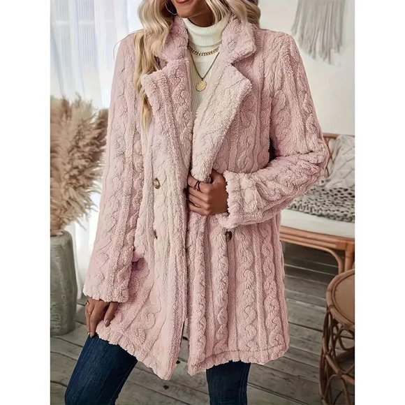 Pink Double Breasted Teddy Thermal Overcoat Size M - Picture 5 of 5